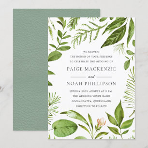 Modern Greenery Summer Wedding Invite Kaart
