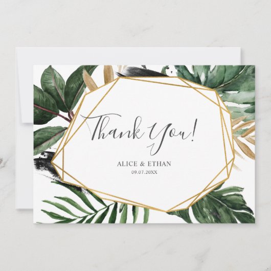 Modern Greenery Tropical Wedding Bedankkaart (Voorkant)