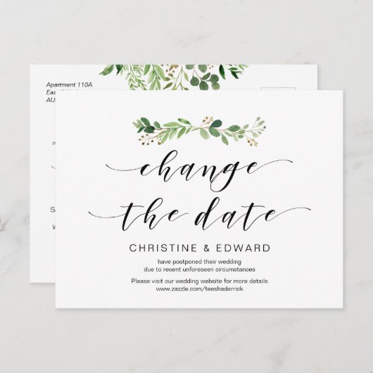 Modern Greenery, verander van datum, uitgesteld Briefkaart (Voorkant / Achterkant)