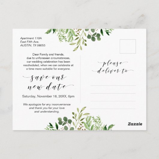 Modern Greenery, verander van datum, uitgesteld Briefkaart (Achterkant)