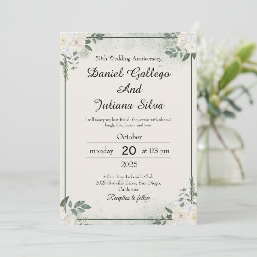 Modern Greenery Wedding Anniversary Invitations (Debout devant)