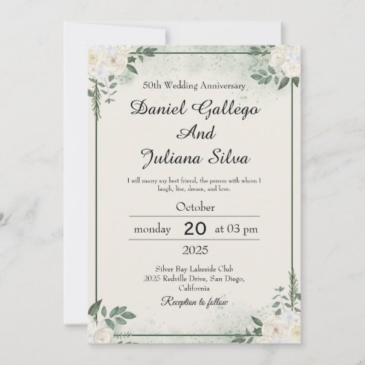 Modern Greenery Wedding Anniversary Invitations Kaart (Voorkant)