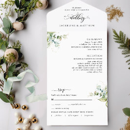 Modern Greenery Wedding w/ Perforated RSVP All I All In One Uitnodiging