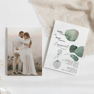 Modern Greenery White Photo Engagement Party Kaart