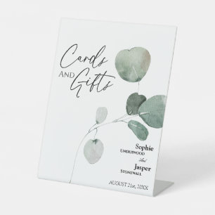 Modern Greenery White Wedding Cards and Gifts Sign Reclamebord Met Voetstuk