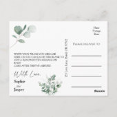 Modern Greenery White Wedding Dank je Briefkaart (Achterkant)