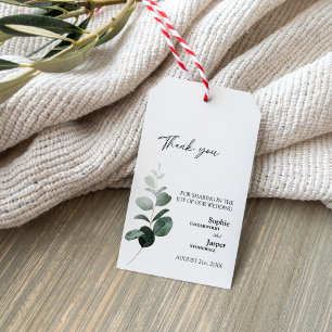Modern Greenery White Wedding Dank je Label Cadeaulabel