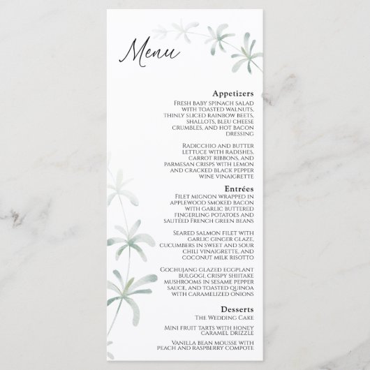Modern Greenery White Wedding Flat Menu (Voorkant)