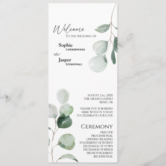 Modern Greenery White Wedding Flat Program Programma (Voorkant)