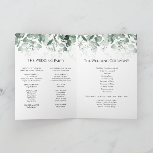 Modern Greenery White Wedding Folded Programme Programma (Binnen)