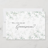 Modern Greenery White Wedding Groomsman Voorstel Kaart (Voorkant)