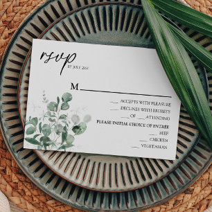 Modern Greenery White Wedding Menu RSVP-kaart