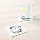 Modern Greenery White Wedding Monogram Vierkante Kartonnen Onderzetter (Insitu)