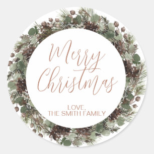 Modern Greenery Wreath Kerstmis Ronde Sticker