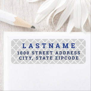 Modern Grey and Blue Quatrefoil Return Address Etiket