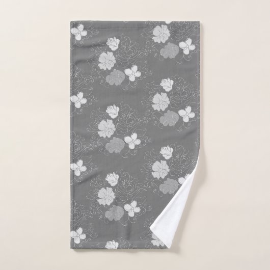 Modern Grey and White Floral Pattern Bad Handdoek (Handdoek)