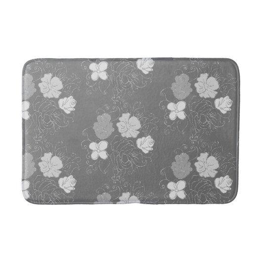 Modern Grey and White Floral Pattern Badmat (Voorkant)