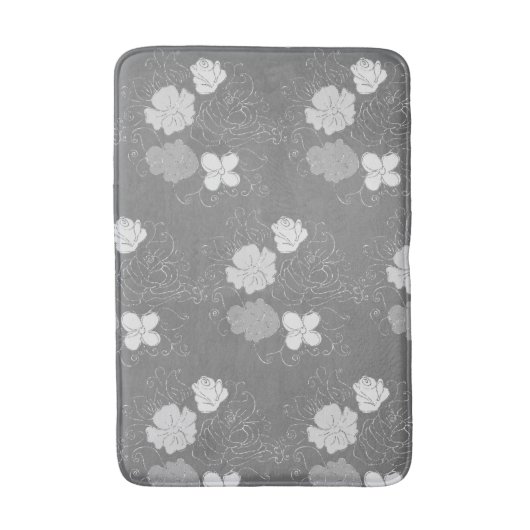 Modern Grey and White Floral Pattern Badmat (Voorkant Verticaal)