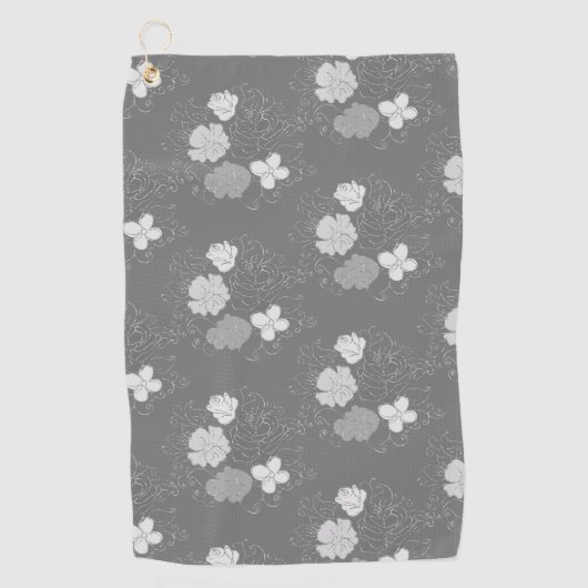 Modern Grey and White Floral Pattern Golfhanddoek (Voorkant)