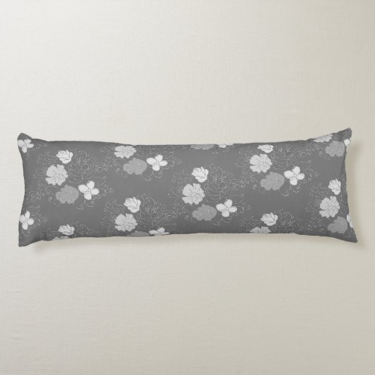 Modern Grey and White Floral Pattern Lichaamskussen (Achterkant)