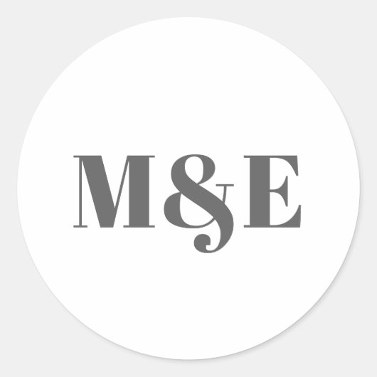 Modern Grey and White Monogram Weddenschap Ronde Sticker (Voorkant)