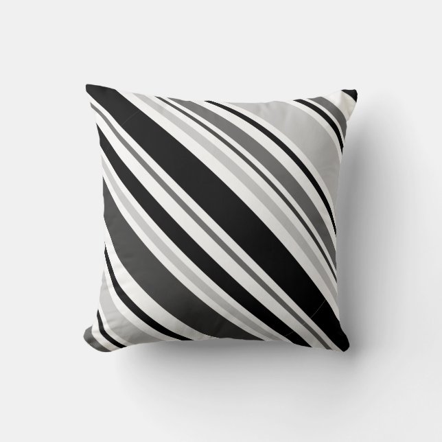 Modern Grey, Black, White Stripe Pillow Kussen (Voorkant)