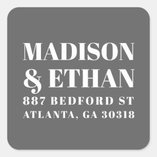 Modern Grey Bold Typography Wedding Return Address Vierkante Sticker