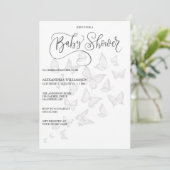 Modern Grey Butterflies Baby shower Invitation Kaart (Staand voorkant)