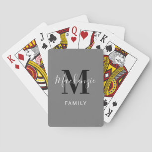 Modern Grey Custom Family Monogram Initiaal Pokerkaarten