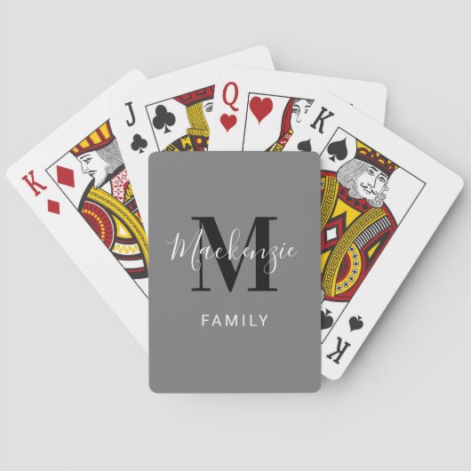 Modern Grey Custom Family Monogram Initiaal Pokerkaarten (Achterkant)