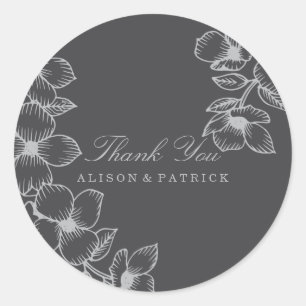 Modern Grey Floral Dank u Stickers