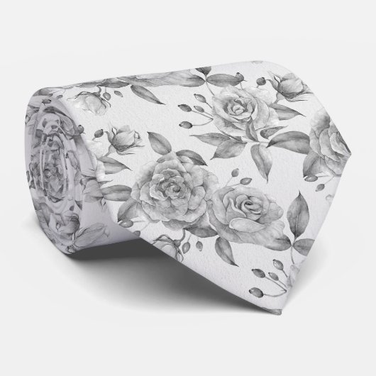 Modern Grey Flowers Elegante Rozen Waterverf Stropdas (Opgerold)