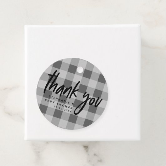Modern Grey Gingham Baby shower dank u Bedankjes Labels (In situ)