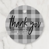 Modern Grey Gingham Baby shower dank u Bedankjes Labels (Voorkant)