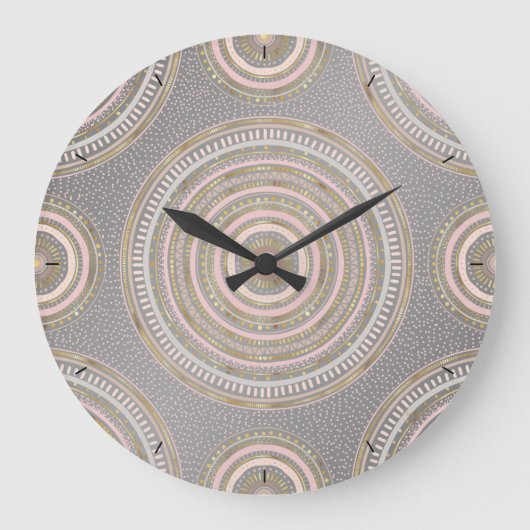 Modern Grey Gold Geometric Mandala Grote Klok (Voorkant)
