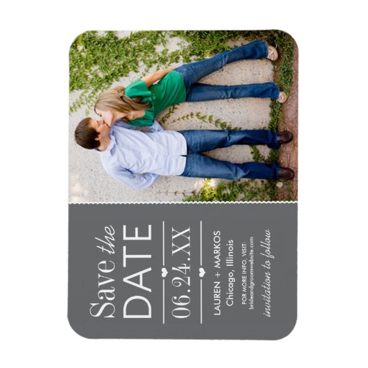 Modern Grey Hearts Weddenschap Foto bewaart datum Magneet (Verticaal)