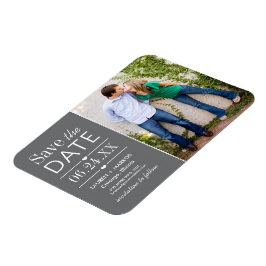 Modern Grey Hearts Weddenschap Foto bewaart datum Magneet (Linkerzijde)