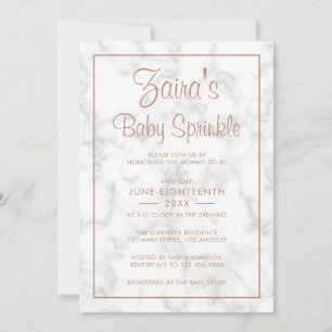 Modern Grey Marble Roos Gold Girl Baby Sprinkle Kaart