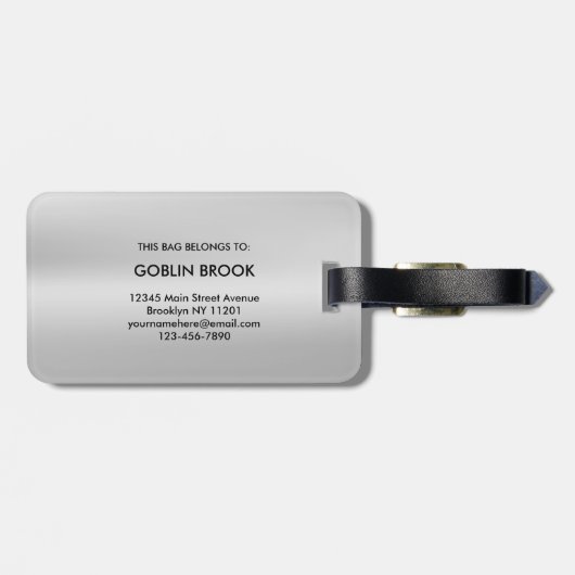 Modern Grey Metallic Black Monogram Brushed Bagagelabel (Achterkant horizontaal)