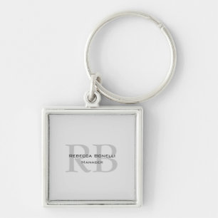 Modern Grey Monogram Manager Voeg Naam Initialen t Sleutelhanger
