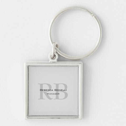 Modern Grey Monogram Manager Voeg Naam Initialen t Sleutelhanger (Voorkant)