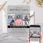 Modern Grey Photo Collage 30th Birthday Invitation<br><div class="desc">Créez une fête personnalisée avec ces photos Gris Moderne Collage 30e Anniversaire Invitations. Ajoutez 3 photos, personnalisez tout le texte de l'invitation. Changez d'année et fêtez les 30e, 40e, 50e, 60e ou toute fête anniversaire de enfant ! Customisez tous les éléments du design pour créer votre saphir de mois de...</div>