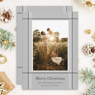 Modern Grey Plaid Foto Kerstvakantie Kaart