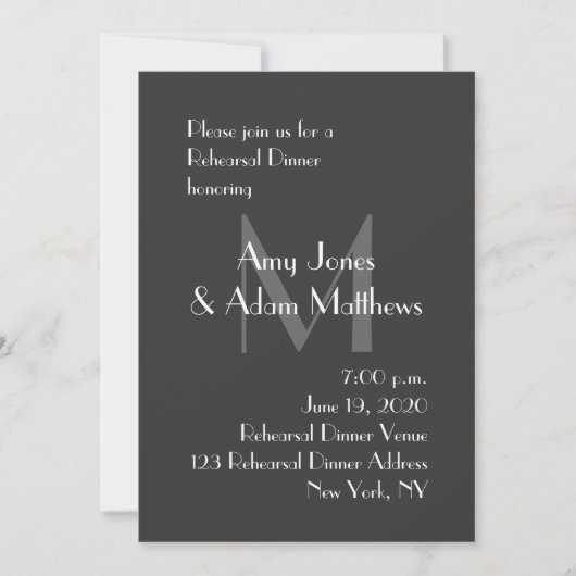 Modern Grey Rehearsal Dinner Invitation Kaart (Voorkant)