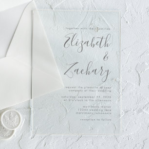 Modern Grey Script Wedding Invitation Acryl Uitnodigingen