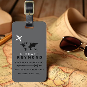 Modern Grey Travel Bag Label met aangepaste naam Bagagelabel