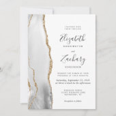 Modern Grey White Gold Agate Wedding Kaart (Voorkant)
