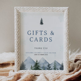 Modern Grey Wilderness Winter Baby Shower Sign Foto Afdruk