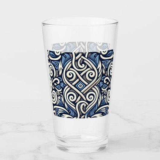 Modern Grieks blauw-wit patroon Glas (Voorkant)