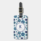 Modern Grieks Kwaad Oog Blauw Wit Monogram Bagagelabel (Voorkant verticaal)